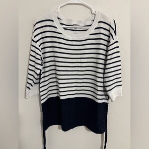 Talbots Navy and White Striped Knit Top with ties